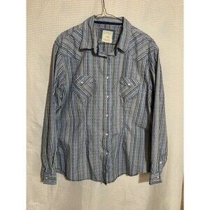 Panhandle Western Shirt Womens XL Blue Rough Stock Striped Long Sleeve Snap